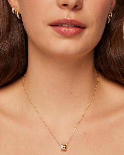 PAVOI 14K Yellow Gold Plated CZ Rondelle Pendant Necklace for Women | Two-Toned Dainty Necklaces | Cubic Zirconia Rondelle Pendant
