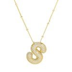 Bling Rhinestone Bubble Letter A to Z Alphabet Brass Pendant Necklace Choker 17"