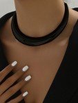 Silver-toned Glossy Choker Necklace Simple Metallic Chain Statement Necklace