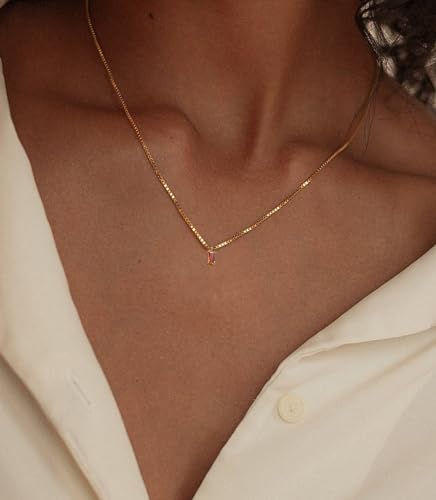 Emerald Birthstone Necklace - Dainty Gold Cubic Zirconia