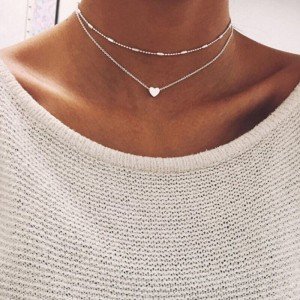 Heart Layered Fashion Pendant Choker Necklace Gold / Silver Women's Jewelry Gift
