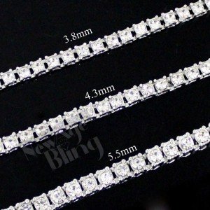 14k White Gold Plated Iced 1 Row Tennis Necklace Choker Flooded Cubic Zirconia
