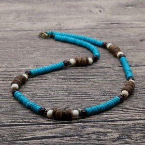 Men Beaded Tribal Choker Necklace Boho Jewelry Blue Surfer Necklace