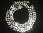 Mens Hip Hop Miami Cuban Prong Link Necklace Bracelet Gold Plated Iced CZ Chain