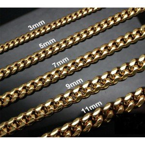 3/5/7/9/11mm Gold Plated Stainless Steel Curb Cuban Chain Necklace/Bracelet Men