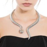 Silver Snake Choker Pendant Women Austrian Crystal Necklace Silver Plated New