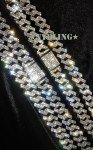 Mens Hip Hop Miami Cuban Prong Link Necklace Bracelet Gold Plated Iced CZ Chain