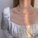 Immortal Temperament Imitation Pearl Heart Necklace Cold Style Sweet Simple Ot Buckle Choker Women