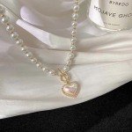 Immortal Temperament Imitation Pearl Heart Necklace Cold Style Sweet Simple Ot Buckle Choker Women