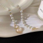 Immortal Temperament Imitation Pearl Heart Necklace Cold Style Sweet Simple Ot Buckle Choker Women