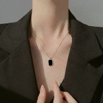 ZAKOL Simple Stainless Steel Rectangular Pendant Necklaces For Women Girls Korean Black GoldClavicle Chain Choker Jewelry Gift