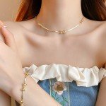 Bowknot Blade Chokers Necklaces for Women Simple Temperament Superior Sense Personality Collar Bone Chains Fashion Neck Jewelry