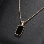 ZAKOL Simple Stainless Steel Rectangular Pendant Necklaces For Women Girls Korean Black GoldClavicle Chain Choker Jewelry Gift