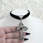 Goth Limited Black Velvet Cross Choker Bead Necklace Grunge Black Velvet Jewelry Gorgeous Women Punk Gift Statement New Gothic