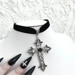 Goth Limited Black Velvet Cross Choker Bead Necklace Grunge Black Velvet Jewelry Gorgeous Women Punk Gift Statement New Gothic