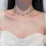 Exquisite Sweet Girly Jewelry Love Diamond Accessories Silver Necklace Women Fashion Necklace