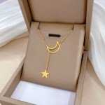 New Simple Moon Star Pendant Choker Necklace Simple Gold Color Alloy Charm Chain Collares Necklace For Women Party Jewelry