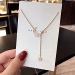 New Simple Moon Star Pendant Choker Necklace Simple Gold Color Alloy Charm Chain Collares Necklace For Women Party Jewelry