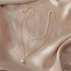 Fashion Imitation Pearl Necklace Women Personality Simple Collarbone Chain Japanese and Korean Style New Golden Tendency Jewelry
