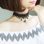 Party Jewelry Gothic Black Beaded Flowers Sexy Lace Neck Choker Necklace Vintage Tassel Chain Women Steampunk Halloween Jewelry