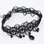 Party Jewelry Gothic Black Beaded Flowers Sexy Lace Neck Choker Necklace Vintage Tassel Chain Women Steampunk Halloween Jewelry