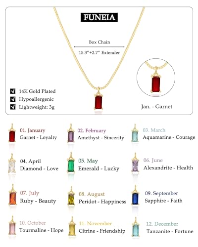 FUNEIA Diamond Necklaces for Women 14K Gold Plated Emerald Birthstone Necklace for Women Mothers Dainty Gold Necklace Blue Green Cubic Zirconia Pendant Necklace Birthday Gifts for Women Girls Jewelry