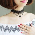Party Jewelry Gothic Black Beaded Flowers Sexy Lace Neck Choker Necklace Vintage Tassel Chain Women Steampunk Halloween Jewelry