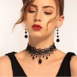 Party Jewelry Gothic Black Beaded Flowers Sexy Lace Neck Choker Necklace Vintage Tassel Chain Women Steampunk Halloween Jewelry