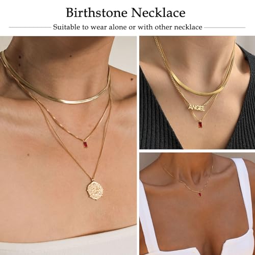 FUNEIA Diamond Necklaces for Women 14K Gold Plated Emerald Birthstone Necklace for Women Mothers Dainty Gold Necklace Blue Green Cubic Zirconia Pendant Necklace Birthday Gifts for Women Girls Jewelry