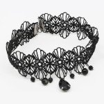 Party Jewelry Gothic Black Beaded Flowers Sexy Lace Neck Choker Necklace Vintage Tassel Chain Women Steampunk Halloween Jewelry