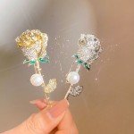 Elegant Gold Color Rose Flower Brooches For Women Girls Rhinestone CZ Luxury Women Accessories