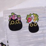 Black Cats Enamel Pins Custom Big Eyes Kitten Brooches Lapel Badges Floral Animal Cartoon Funny Jewelry Gift for Friends