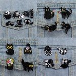 4pcs-5pcs-7pcs-8pcs-10pcs Black Cats Enamel Pins Custom Big Eyes Kitten Brooches Lapel Badges Floral Animal Cartoon Funny Jewelr