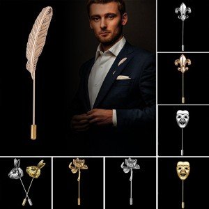 ASLSAW Multi-styles Long Needle Insertion Cap Metal Brooch Pin Suit Shirt Collar Pins Corsage Brooches For Both Men and Women