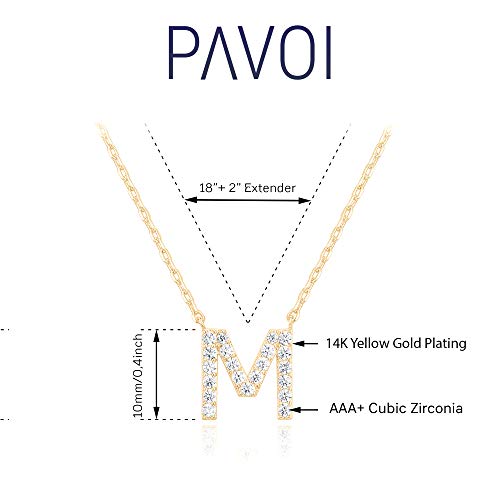 PAVOI Womens 14K Gold Plated – Yellow Gold Cubic Zirconia Initial Necklace
