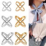 3colors X Shape Metal Brooches for Women Simple Cross Shawl Ring Clip Buckle Scarf Holder Female Jewelry Accessories Gifts