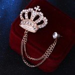 Korean Luxury Rhinestone Crown Brooch Pin Tassel Lapel Pins Suit Shirt Collar Badge Corsage Brooches for Men Jewelry Accessories