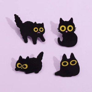 Floral Black Cats Enamel Pins Cartoon Kitten Brooches Lapel Badges Animal Plant Funny Jewelry Gift For Best Friends Wholesale