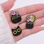 Floral Black Cats Enamel Pins Cartoon Kitten Brooches Lapel Badges Animal Plant Funny Jewelry Gift For Best Friends Wholesale