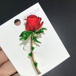Wuli&baby Red Enamel Rose Flower For Women Lady Classic Beauty Flower Party Office Brooch Pin Gifts