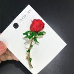 Wuli&baby Red Enamel Rose Flower For Women Lady Classic Beauty Flower Party Office Brooch Pin Gifts