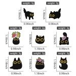 Floral Black Cats Enamel Pins Cartoon Kitten Brooches Lapel Badges Animal Plant Funny Jewelry Gift For Best Friends Wholesale