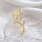 Luxury Zircon Tulip Flower Pearl Brooches For Women Pink Crystal Floral Leaf Lapel Pins Banquet Patry Clothes Corsage Jewelry