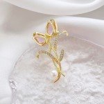 Luxury Zircon Tulip Flower Pearl Brooches For Women Pink Crystal Floral Leaf Lapel Pins Banquet Patry Clothes Corsage Jewelry