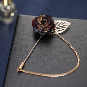 Vintage Mixed Fabric Rose Brooches Tassel Chain Men Suit Collar Brooch Broche Lapel Pin  Brooches for Women Jewelry Accessories