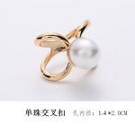 Elegant Three Ring Buckle Fashion Imitation Pearl Brooches Crystal Scarf Button Curved Cross Brooches Women Shawl Scarves Clip