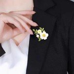 Fashion Daisy Flower Brooches For Women Sunflower Green Leaves Enamel Pins Floral Bouquet Badge Party Japanese Jewelry Gifts