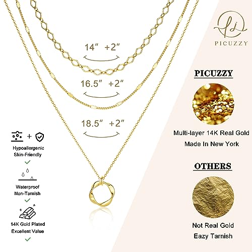 Picuzzy Layered Gold Choker Necklaces for Women, Stackable Stacked Stacking Layering Dainty 14K Gold Plated Necklace Beach Circle Paperclip Cute Pendant Chain Necklaces Trendy Jewelry Set for Women