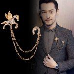 Korean British Style Crown Bird Brooch Cross Suit Tassel Chain Lapel Pin Angle Wings Badge Retro Female Corsage Men Accessories