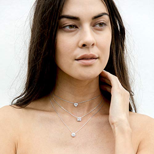 PAVOI 14K Gold Plated Post Faux Diamond Round Solitaire Pendant Halo Necklace in White Gold